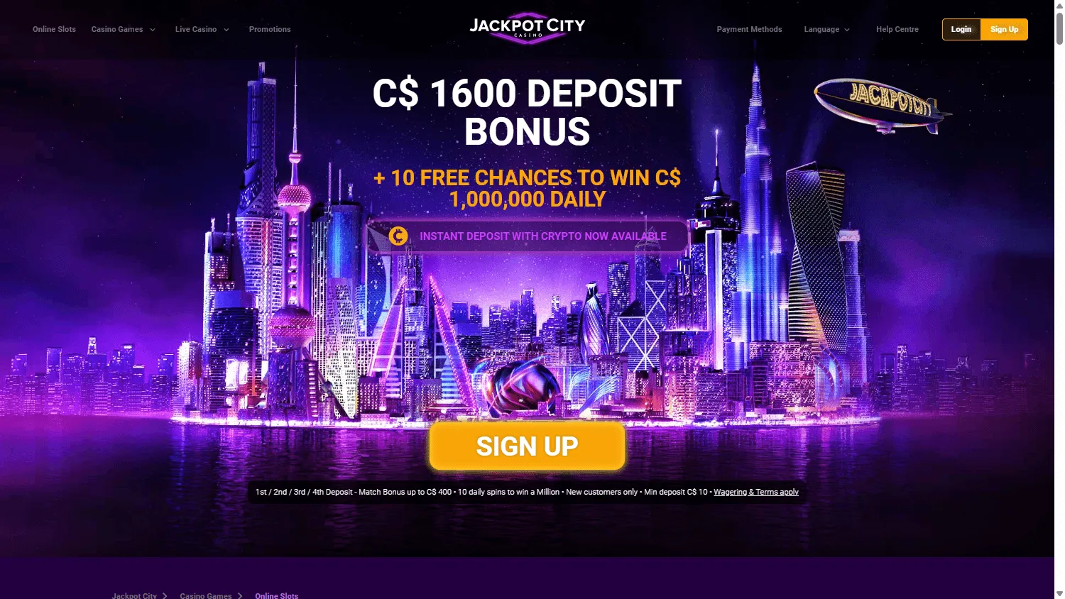 Jackpot City Casino desktop games interface