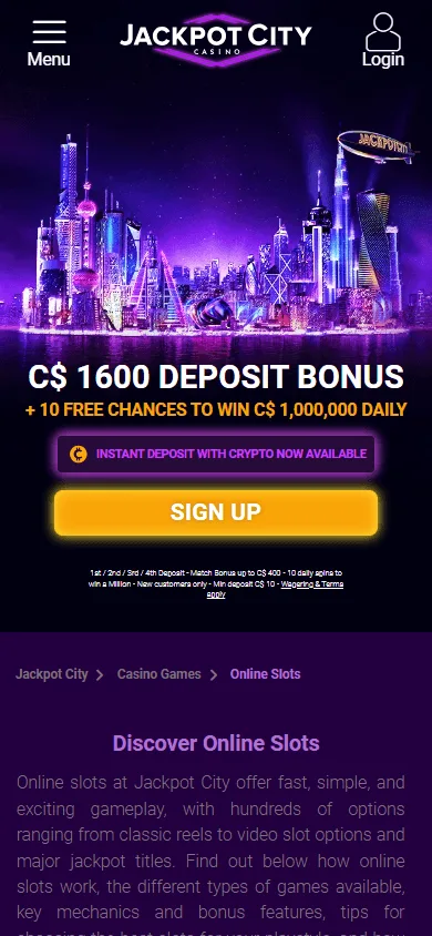 Jackpot City Casino mobile games interface